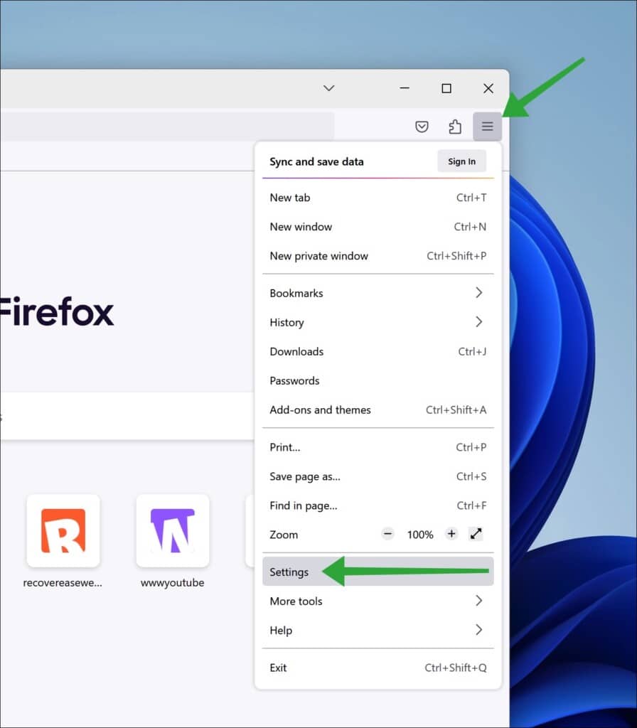 Open Firefox Settings