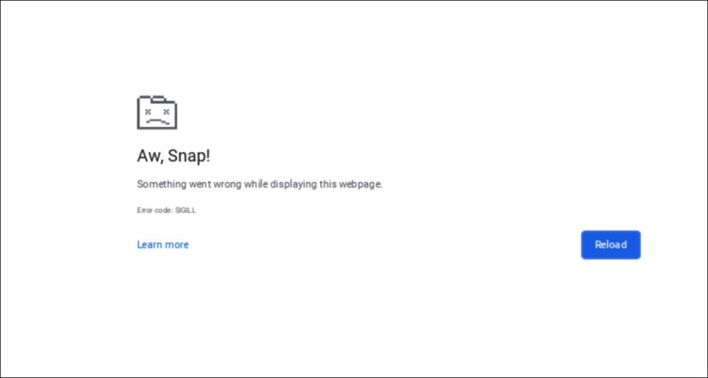 Aw Snap! error in Google Chrome