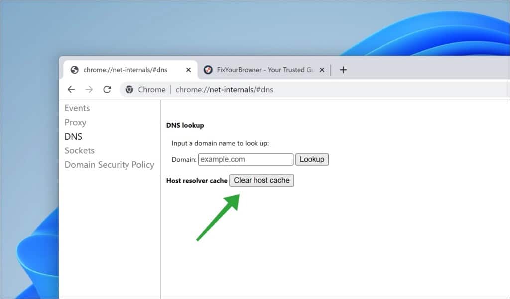 Clear host cache in Google Chrome