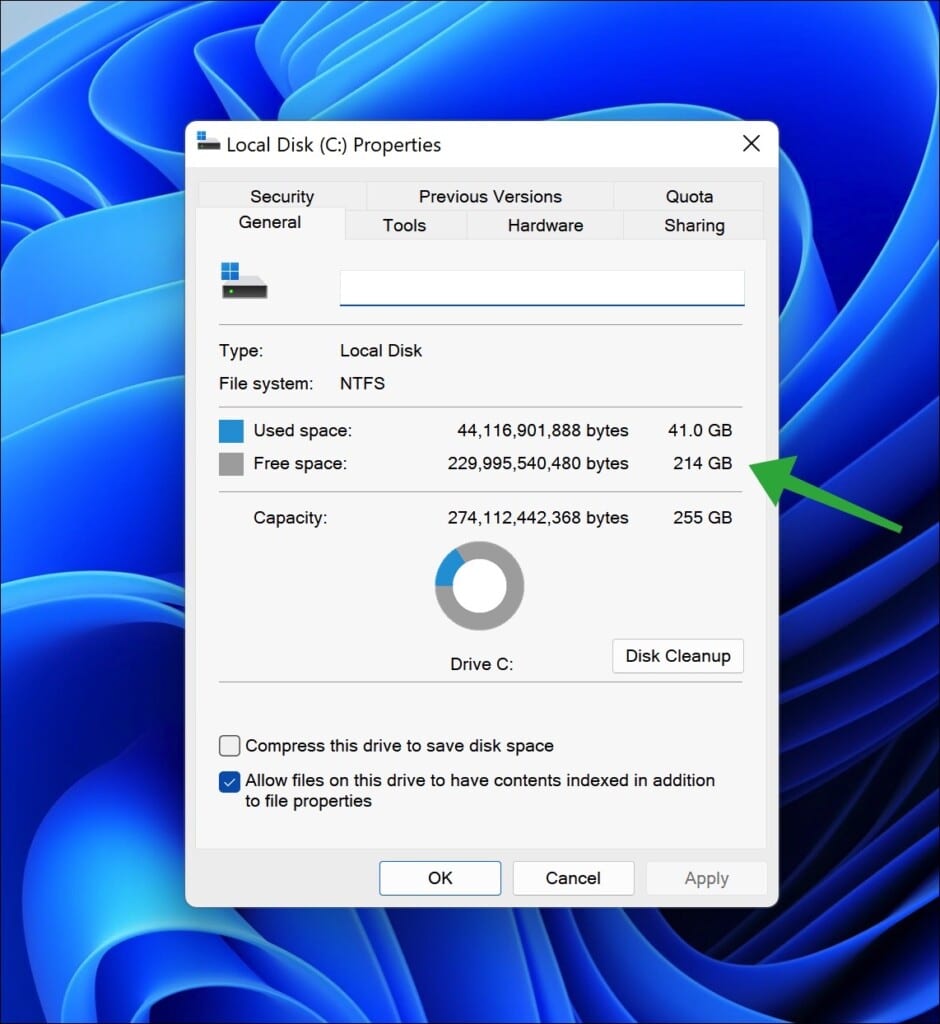 Free disk space