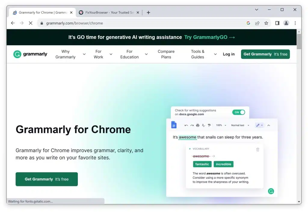 Grammarly productivity extension for Google Chrome
