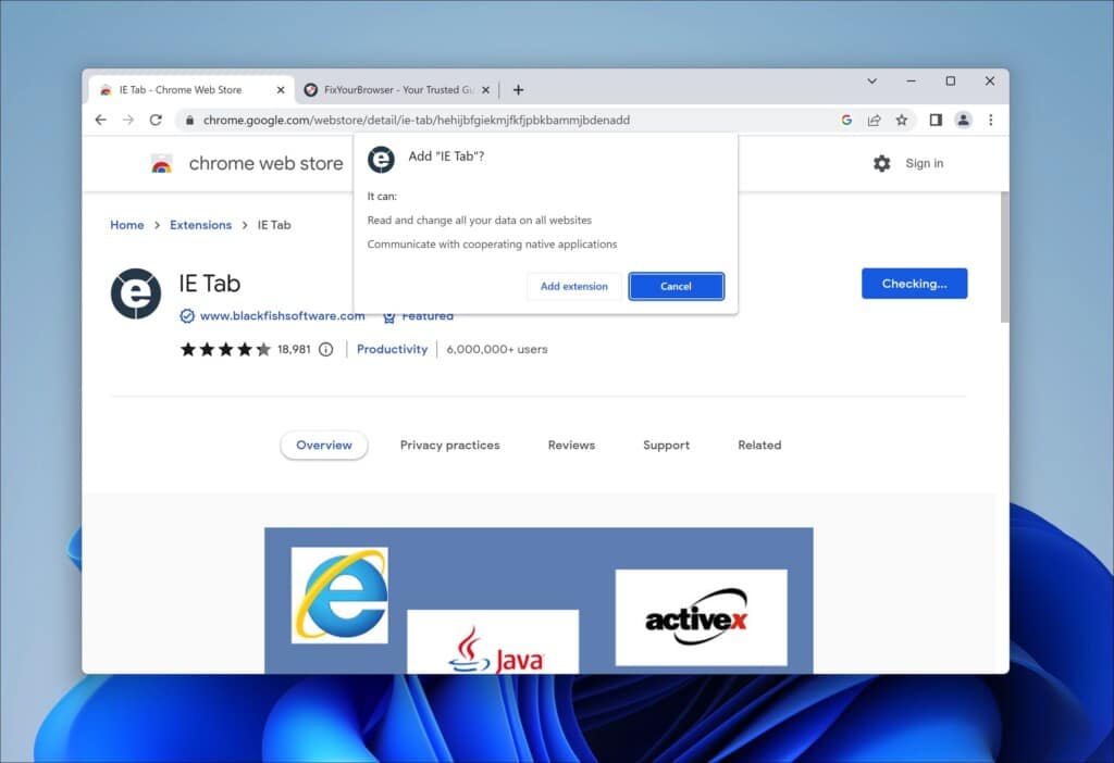 Installer IE Tab dans Google Chrome pour utiliser Silverlight dans Chrome