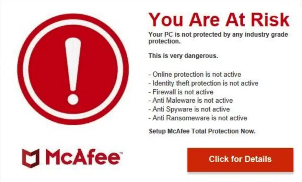 McAfee scam fake warning