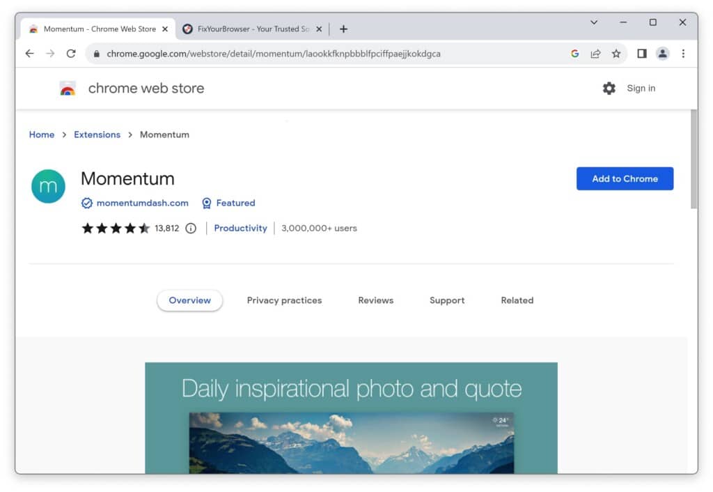 Momentum-Produktivitätserweiterung für Google Chrome