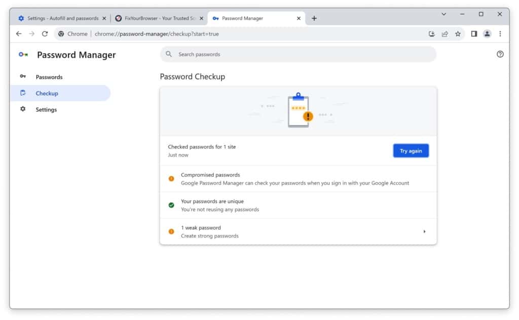 Passwort-Überprüfung mit Google Chrome Password Manager