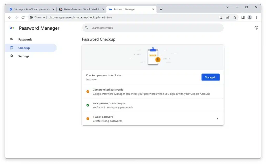 Password Checkup with Google Chrome Password Manager