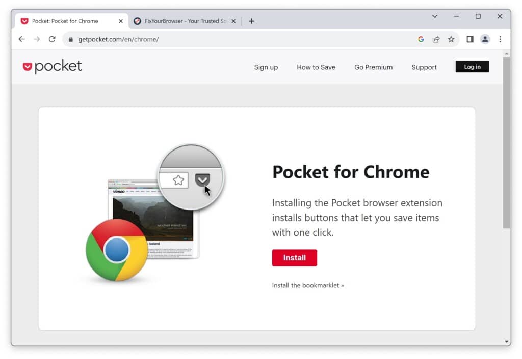 Pocket productivity extension for Google Chrome