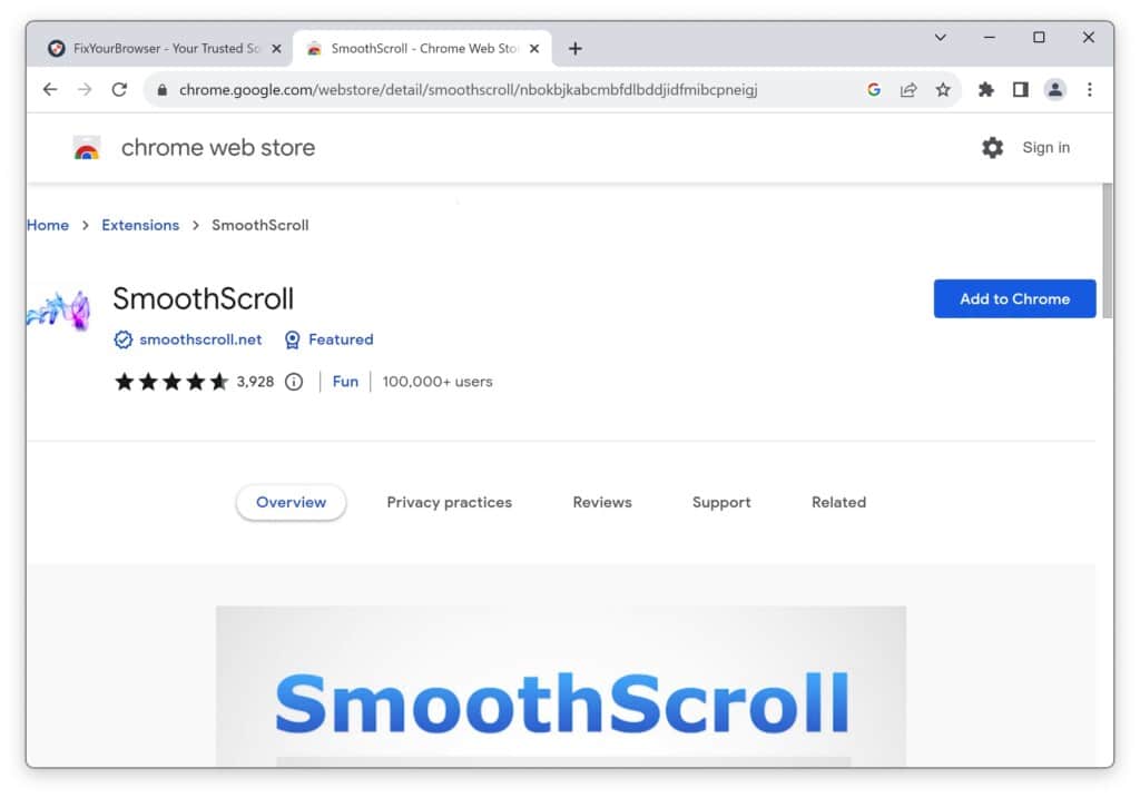 Extension SmoothScroll pour Google Chrome
