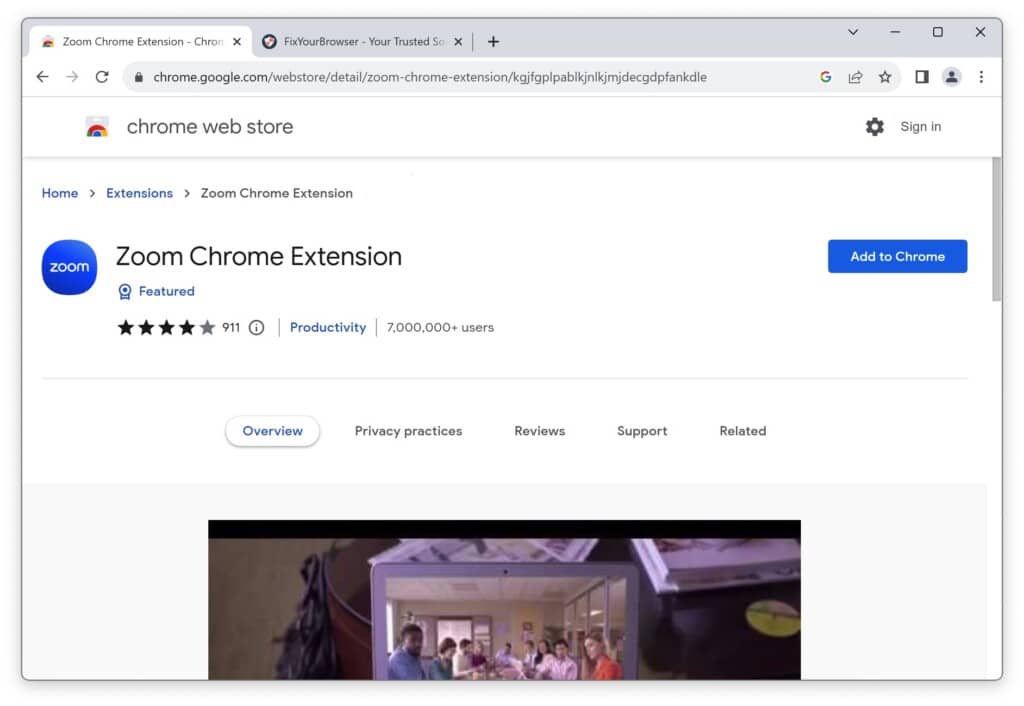 Extension de productivité Zoom Scheduler pour Google Chrome