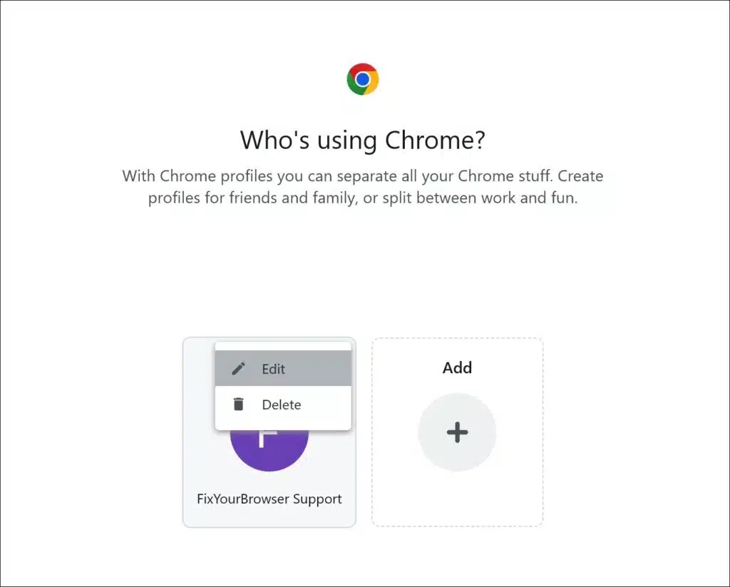 Edit existing profile in Chrome