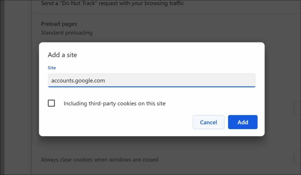 comptes google com exception pour les cookies
