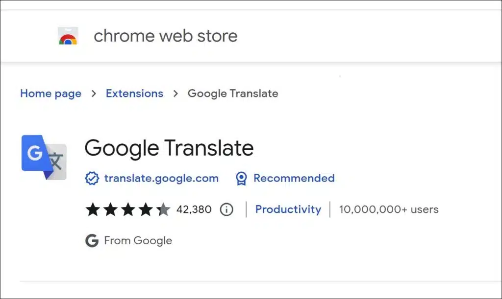 official Google Translate extension