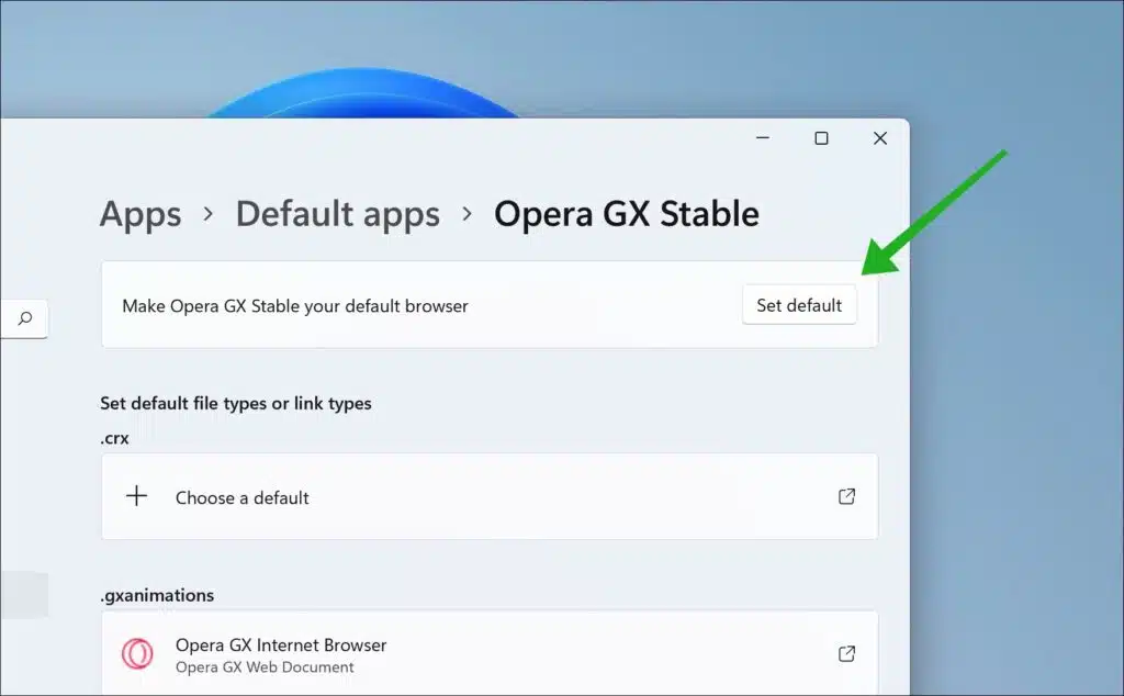 Set Opera GX as default browser
